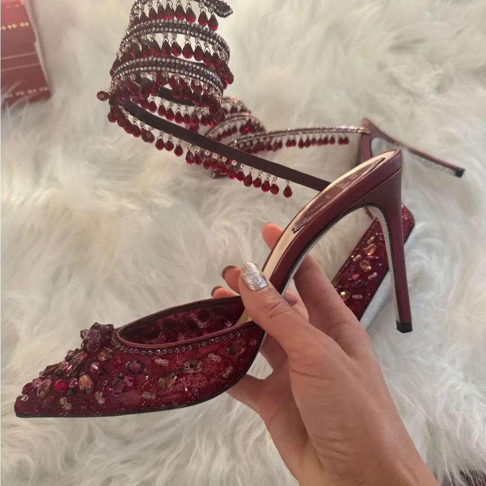 Rene Caovilla Red Embellished Heels - Picture 4 of 7